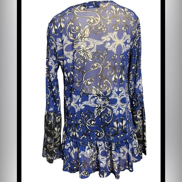 INC International Concepts Blue and White Patterned Blouse - Picture 10 of 12